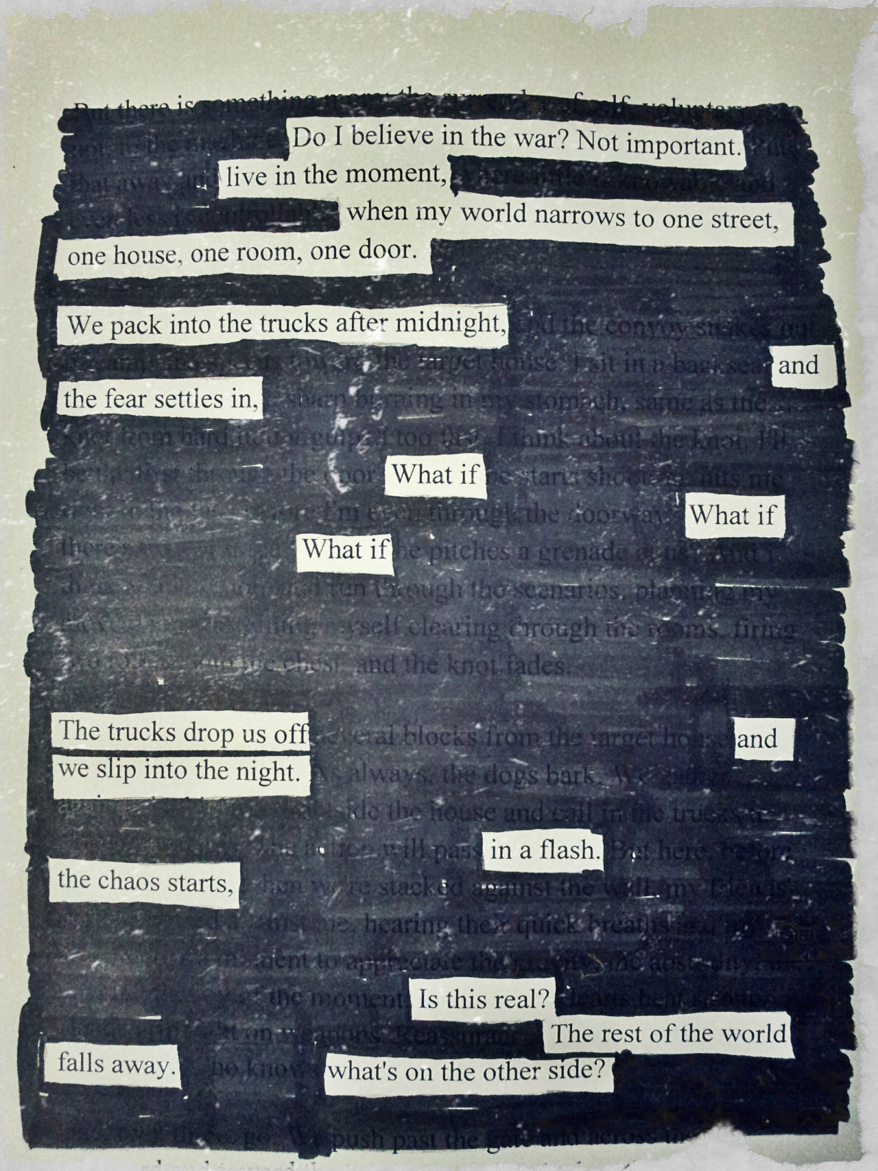 kevinharrell:
“ What if - Blackout poetry by Kevin Harrell. This is my first piece in about 7 months and it sure feels good to get back into it.
”
